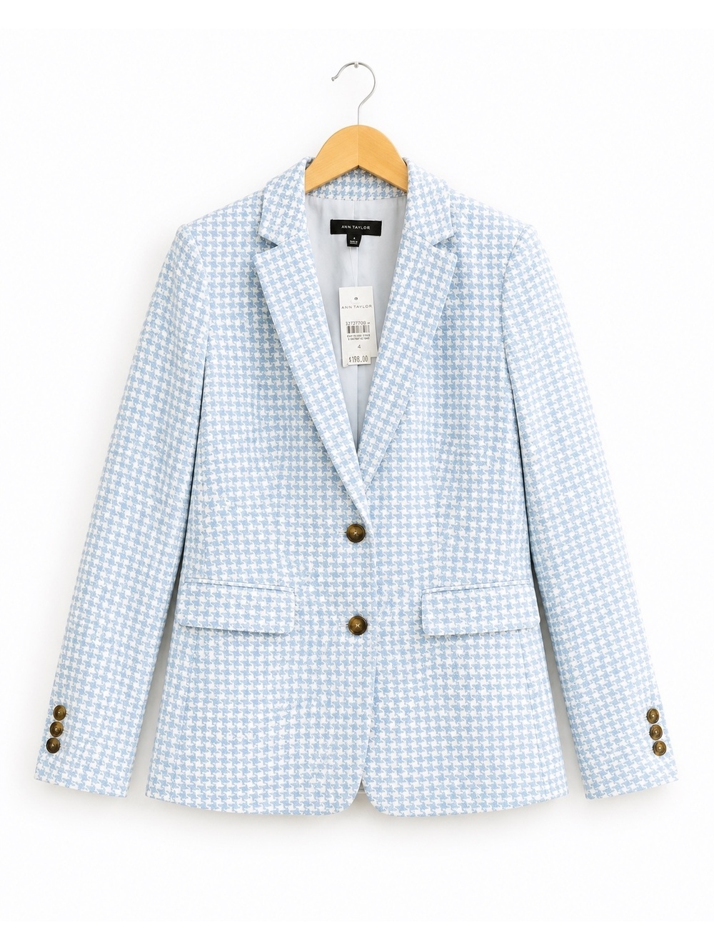Ann Taylor Blue Houndstooth Blazer Size 4 NWT $198